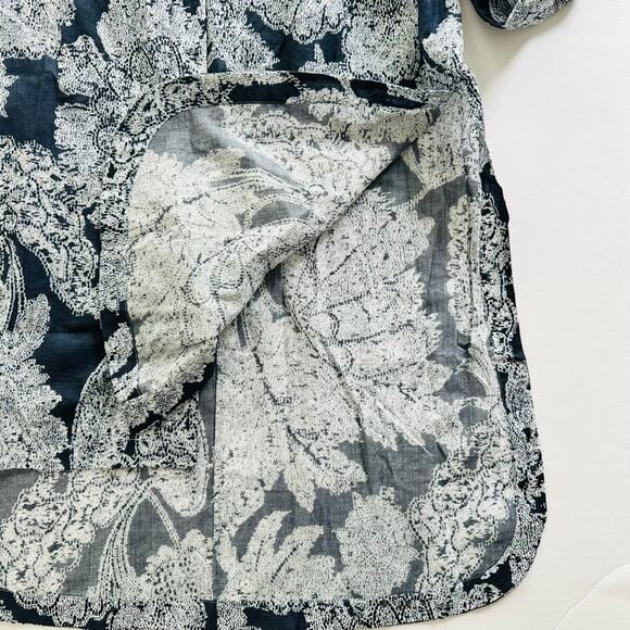 Giorgio Armani Blue Floral Print Tunic Blouse Size 44 XL Long Sleeve Cotton - Picture 10 of 15